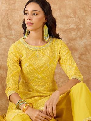 Geometric Printed A-Line Gotta Patti Kurta with Palazzo 2