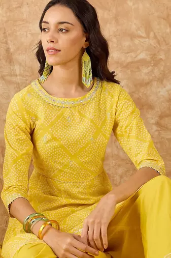 Geometric Printed A-Line Gotta Patti Kurta with Palazzo