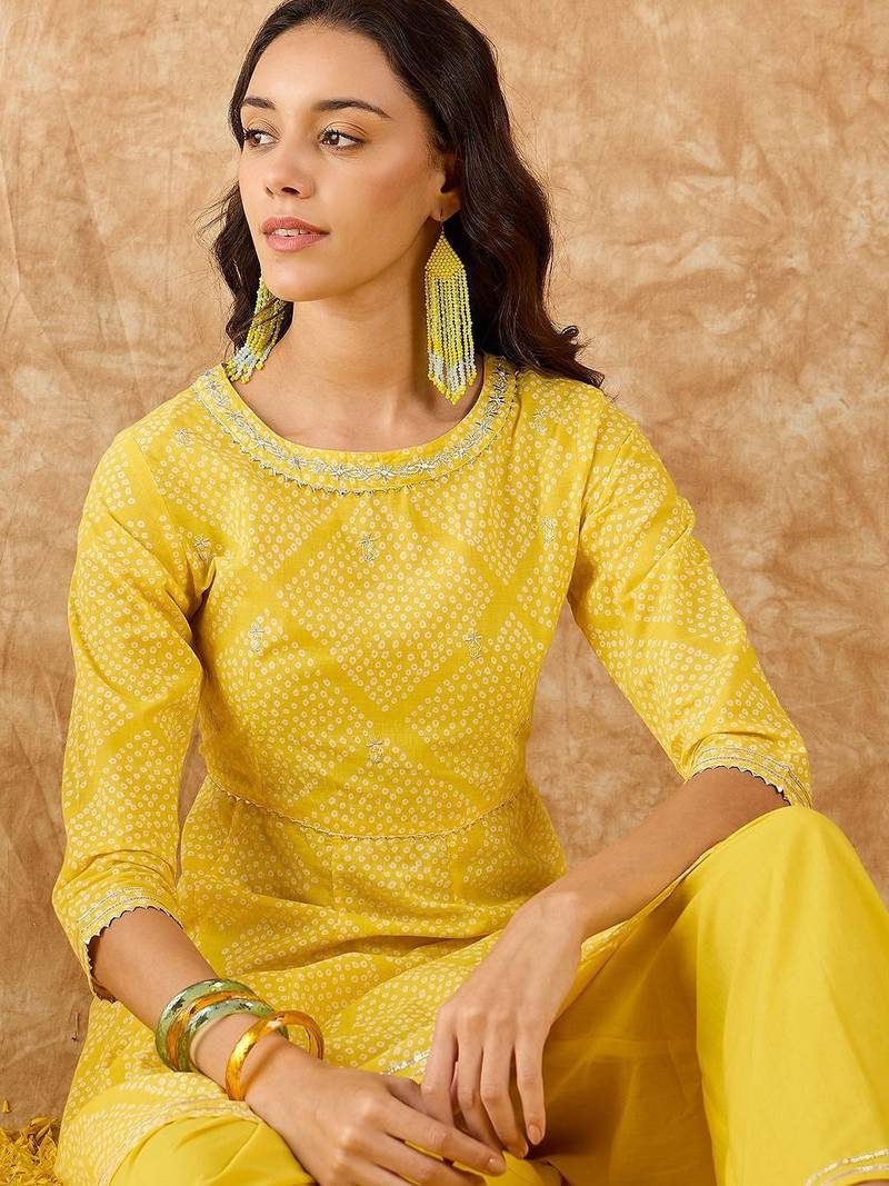 Geometric Printed A-Line Gotta Patti Kurta with Palazzo