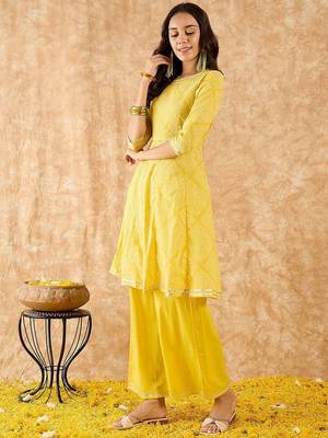 Geometric Printed A-Line Gotta Patti Kurta with Palazzo 4