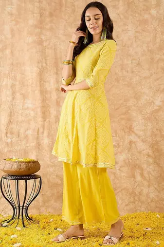 Geometric Printed A-Line Gotta Patti Kurta with Palazzo
