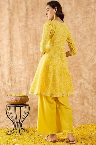 Geometric Printed A-Line Gotta Patti Kurta with Palazzo