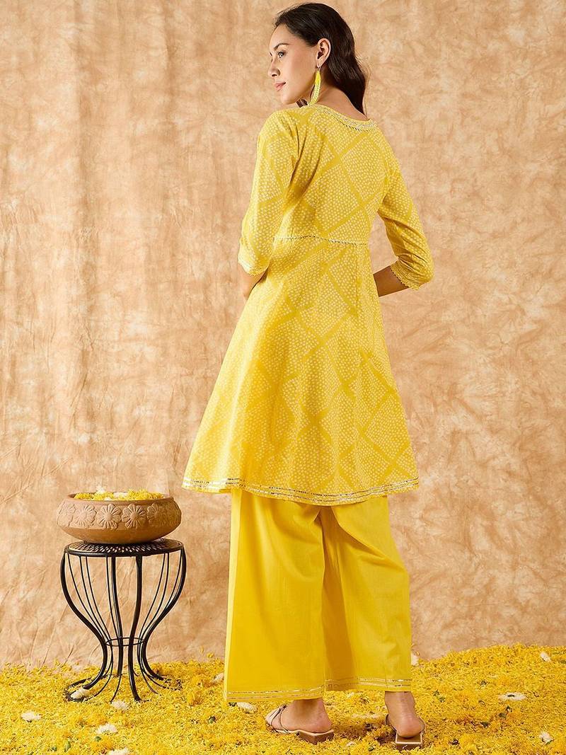 Geometric Printed A-Line Gotta Patti Kurta with Palazzo