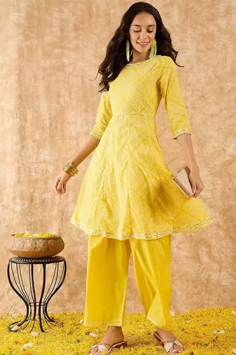Geometric Printed A-Line Gotta Patti Kurta with Palazzo