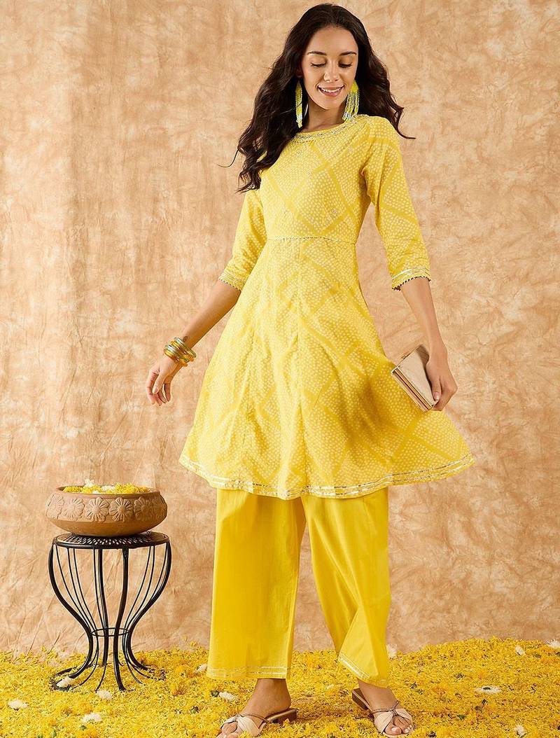 Geometric Printed A-Line Gotta Patti Kurta with Palazzo