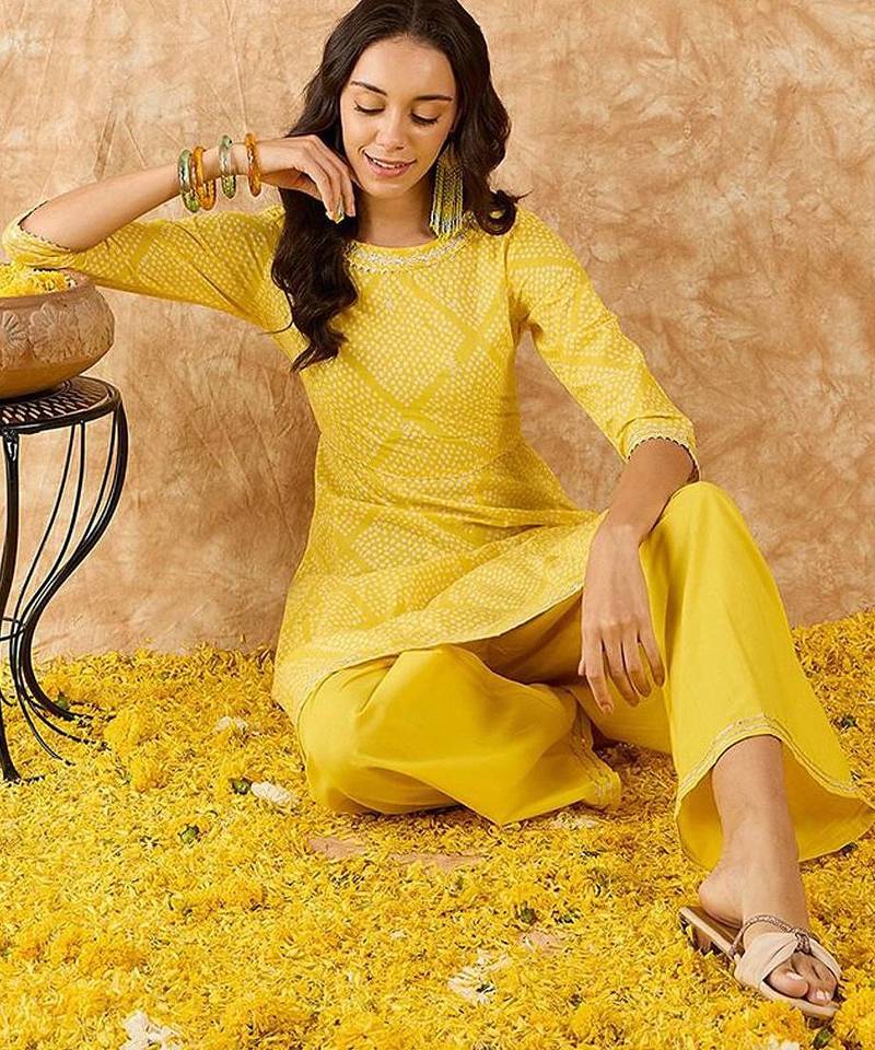 Geometric Printed A-Line Gotta Patti Kurta with Palazzo