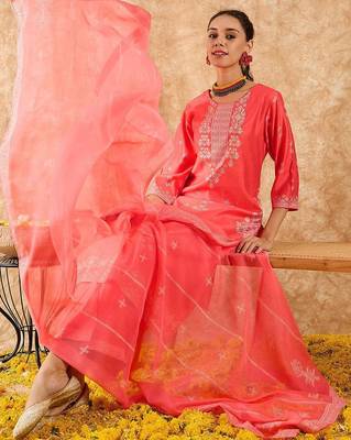 Ethnic Motifs Printed Straight Liva Kurta with Palazzos & Dupatta 1