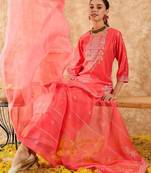 Ethnic Motifs Printed Straight Liva Kurta with Palazzos & Dupatta