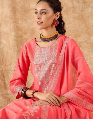 Ethnic Motifs Printed Straight Liva Kurta with Palazzos & Dupatta 2
