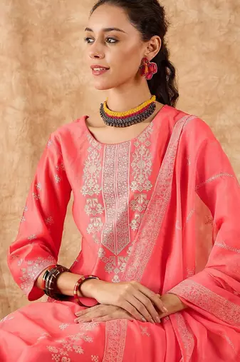 Ethnic Motifs Printed Straight Liva Kurta with Palazzos & Dupatta
