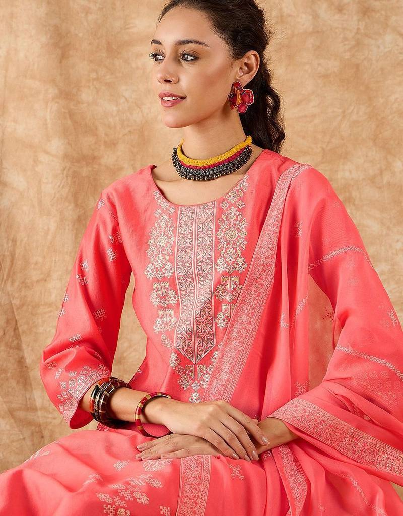Ethnic Motifs Printed Straight Liva Kurta with Palazzos & Dupatta