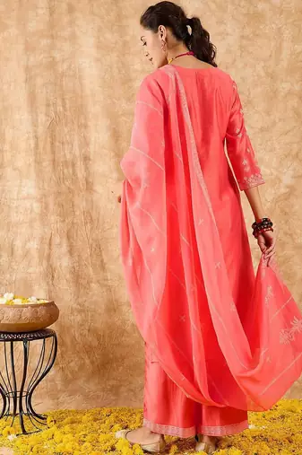 Ethnic Motifs Printed Straight Liva Kurta with Palazzos & Dupatta