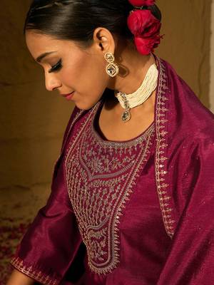 Ethnic Motifs Embroidered Sequinned Straight Kurta with Trousers & With Dupatta 4