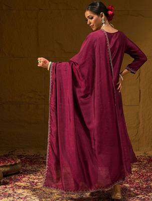 Ethnic Motifs Embroidered Sequinned Straight Kurta with Trousers & With Dupatta 6