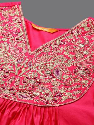 Ethnic Motifs Yoke Design A-Line Sequined Kurta with Palazzos & Dupatta 2