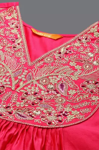 Ethnic Motifs Yoke Design A-Line Sequined Kurta with Palazzos & Dupatta