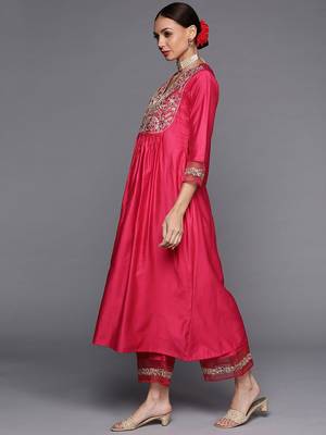 Ethnic Motifs Yoke Design A-Line Sequined Kurta with Palazzos & Dupatta 4