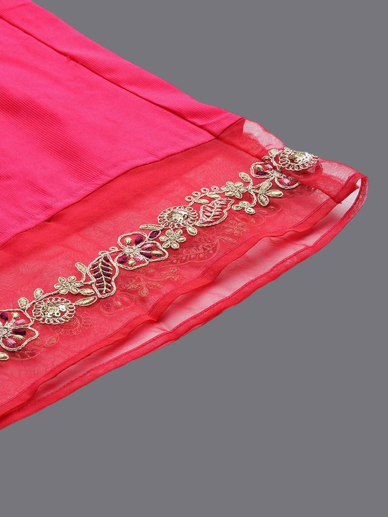 Ethnic Motifs Yoke Design A-Line Sequined Kurta with Palazzos & Dupatta