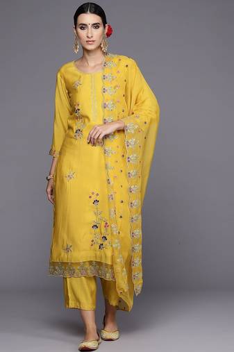 Women Floral Embroidered Regular Thread Work Kurta with Trousers & Dupatta
