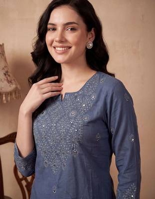 Women Ethnic Motifs Embroidered Regular Mirror Work Pure Cotton Kurta with Trousers & With Dupatta 2