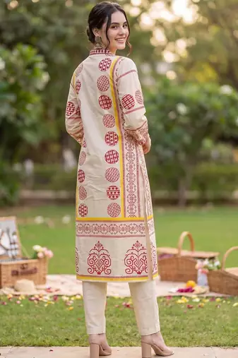 Women Ethnic Motifs Printed Regular Pure Cotton Kurta with Trousers & With Dupatta