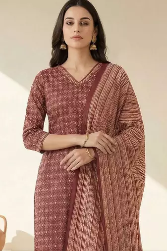 Women Printed Regular Pure Cotton Kurta with Trousers & With Dupatta