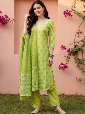 Women Ethnic Motifs Printed Regular Pure Cotton Kurta with Trousers & With Dupatta 5