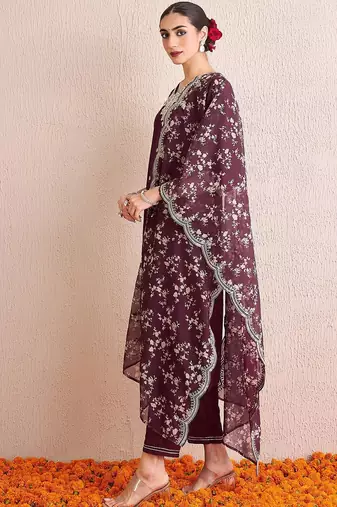 Women Floral Embroidered Regular Kurta with Trousers & With Dupatta