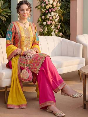 Women Ethnic Motifs Printed Regular Mirror Work Kurta with Palazzos & With Dupatta 1