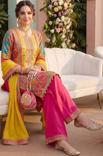 Women Ethnic Motifs Printed Regular Mirror Work Kurta with Palazzos & With Dupatta