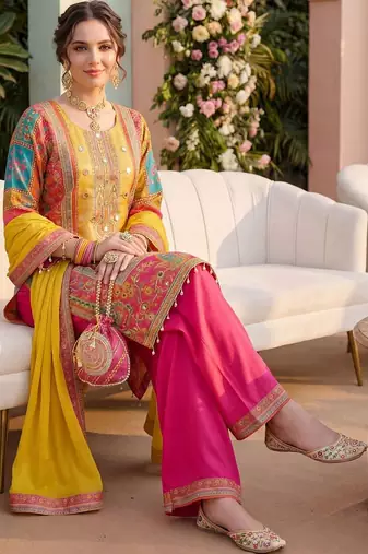 Women Ethnic Motifs Printed Regular Mirror Work Kurta with Palazzos & With Dupatta