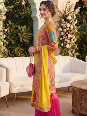 Women Ethnic Motifs Printed Regular Mirror Work Kurta with Palazzos & With Dupatta 4