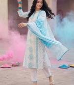 Ethnic Motifs Printed Regular Pure Cotton Kurta with Trousers & Dupatta