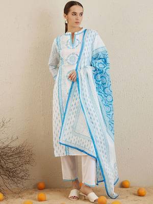 Ethnic Motifs Printed Regular Pure Cotton Kurta with Trousers & Dupatta 2