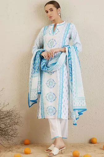 Ethnic Motifs Printed Regular Pure Cotton Kurta with Trousers & Dupatta