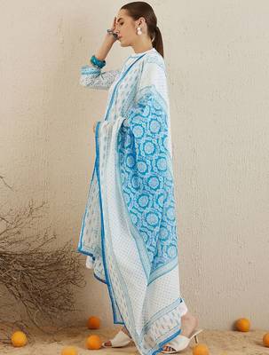 Ethnic Motifs Printed Regular Pure Cotton Kurta with Trousers & Dupatta 4