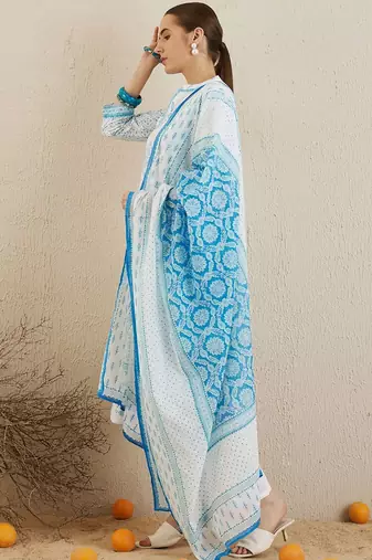 Ethnic Motifs Printed Regular Pure Cotton Kurta with Trousers & Dupatta