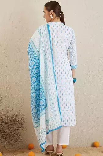 Ethnic Motifs Printed Regular Pure Cotton Kurta with Trousers & Dupatta