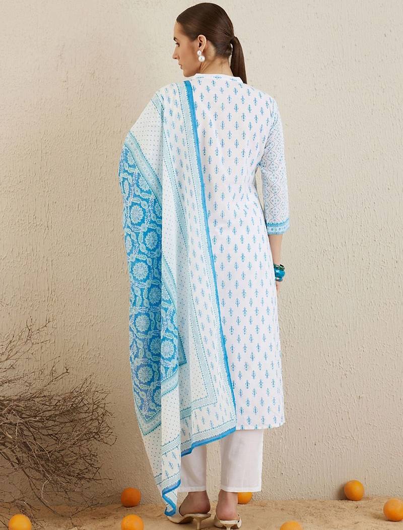 Ethnic Motifs Printed Regular Pure Cotton Kurta with Trousers & Dupatta