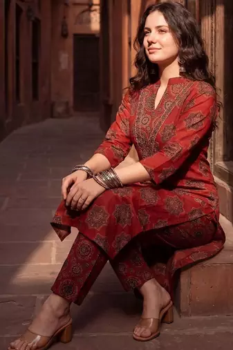 Women Ethnic Motifs Printed Regular Pure Cotton Kurta with Trousers