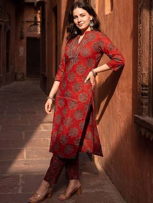 Women Ethnic Motifs Printed Regular Pure Cotton Kurta with Trousers 6
