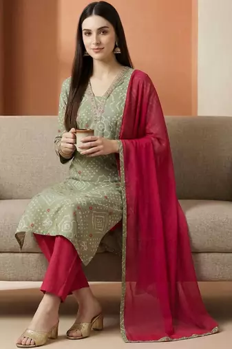 Women Ethnic Motifs Printed Regular Thread Work Pure Cotton Kurta with Trousers & With Dupatta