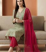 Women Ethnic Motifs Printed Regular Thread Work Pure Cotton Kurta with Trousers & With Dupatta