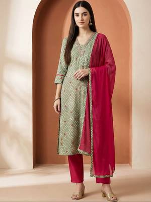 Women Ethnic Motifs Printed Regular Thread Work Pure Cotton Kurta with Trousers & With Dupatta 3