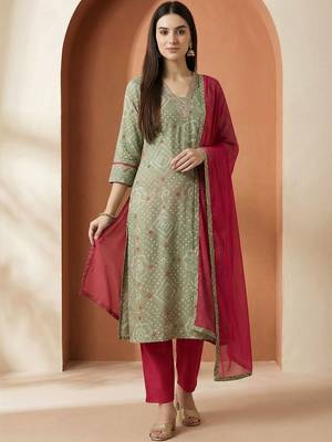 Women Ethnic Motifs Printed Regular Thread Work Pure Cotton Kurta with Trousers & With Dupatta 5