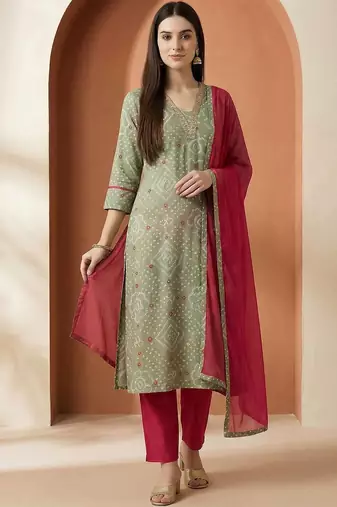 Women Ethnic Motifs Printed Regular Thread Work Pure Cotton Kurta with Trousers & With Dupatta