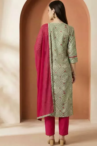 Women Ethnic Motifs Printed Regular Thread Work Pure Cotton Kurta with Trousers & With Dupatta