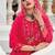 Magenta Floral Embroidered Beads & Stones Straight Kurta & Trousers With Dupatta