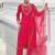 Magenta Floral Embroidered Beads & Stones Straight Kurta & Trousers With Dupatta