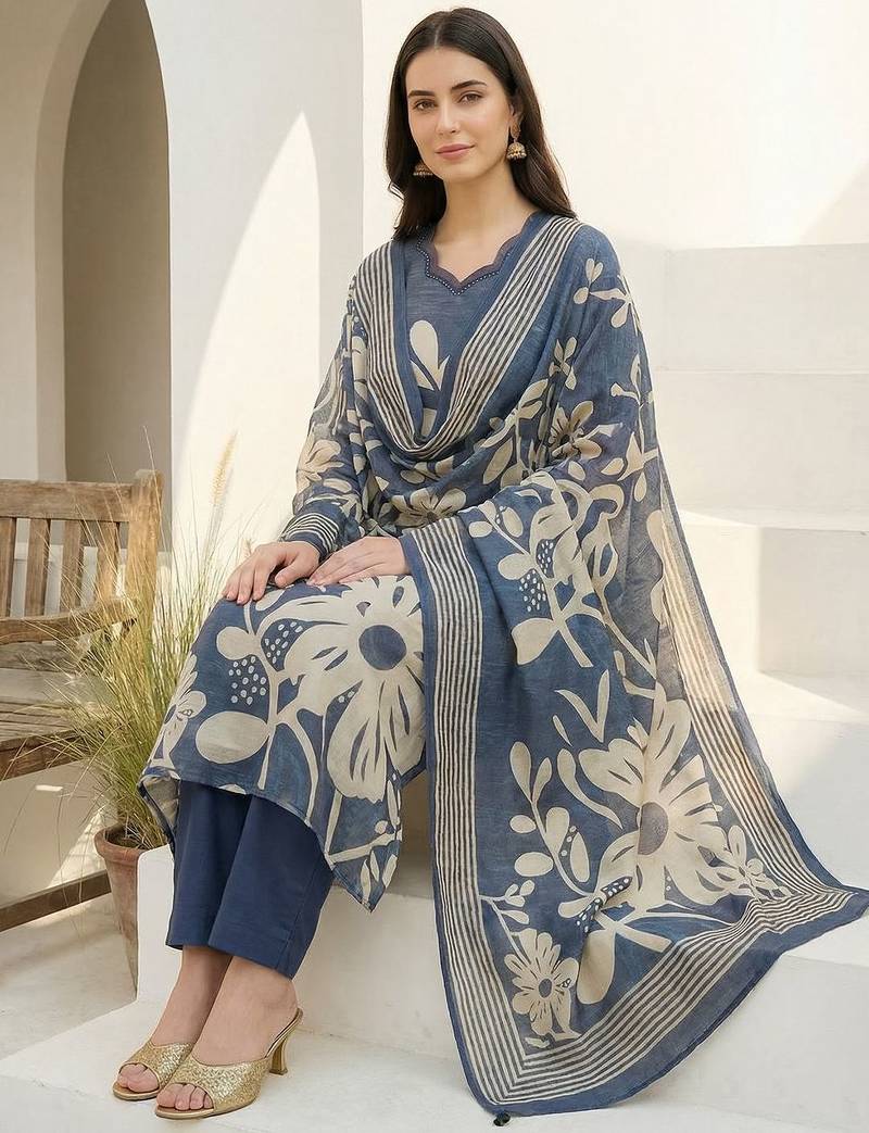 Women Floral Printed Regular Kurta with Trousers & With Dupatta